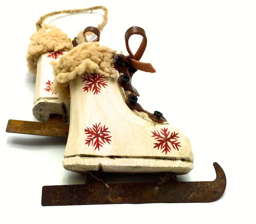 Χριστουγεννιάτικο ξύλινο στολίδι λευκά παγοπέδιλα set/2-5657