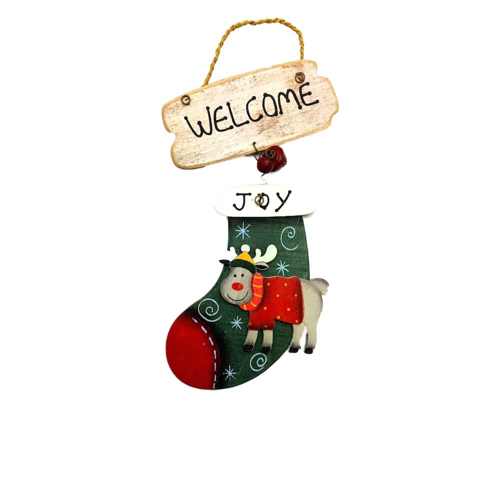 χριστουγεννιάτικη-ξύλινη-κάλτσα-τάρανδος-πράσινη-welcome-giftland